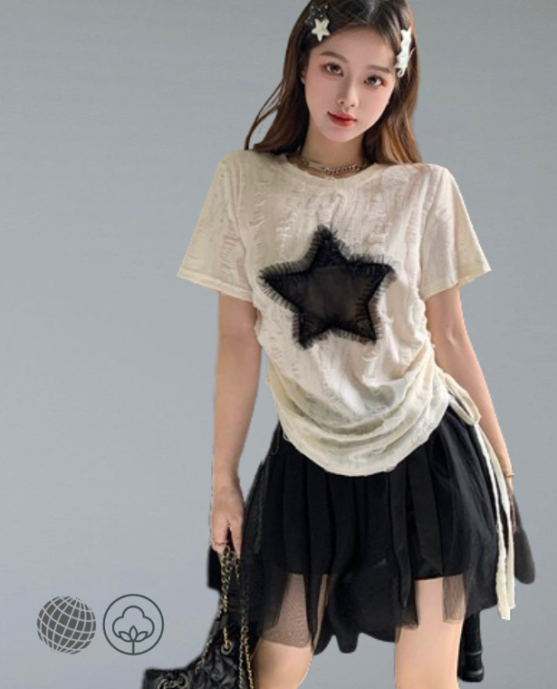 Black Star Loli-Punk Top   Women’s White T-Shirt Black Skirt Personalized Trend Fashion Thin Style Chic Summer Female Clothing Short Sleeve Grunge Tops Gothic Blouses T-Shirts for trending Woman