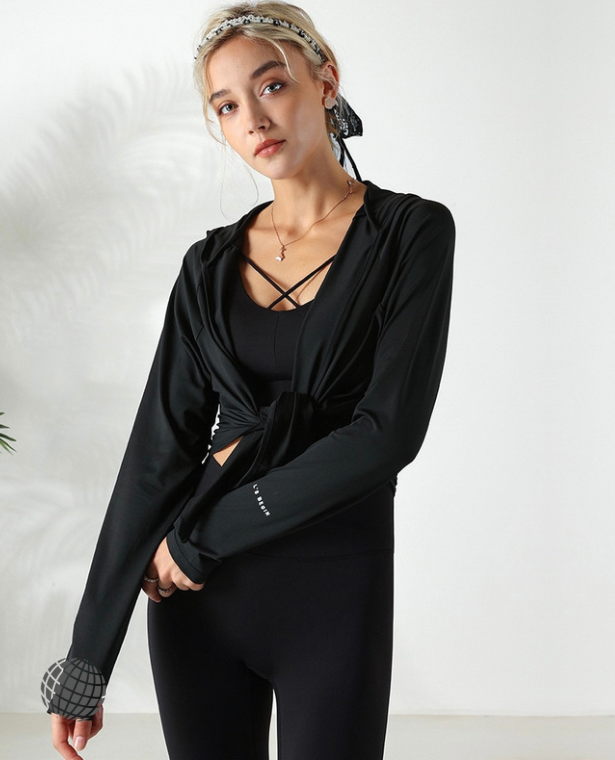 MiteigiYūki Sports Hooded Cardigan  Women’s Loose Sport Top Hoodies Jacket Running Cardigan Sportswear Fitness Jackets Anti-UV Long Sleeve Yoga Tops Hooded Girls Gym Workout Coat Shawl Activewear Outerwear for trending Woman in Black