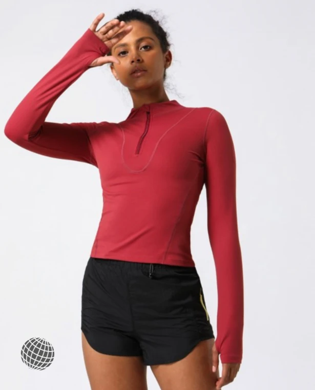 MiteigiYūki Finger-Hole Sports Top  Women’s Mockneck Activewear Gym Fitness Clothing Long Sleeve Half Zipper Fashion Sport Wear Full Length T-Shirt Sportswear Tops Plus Size T-Shirts for trending Woman in Rust Red