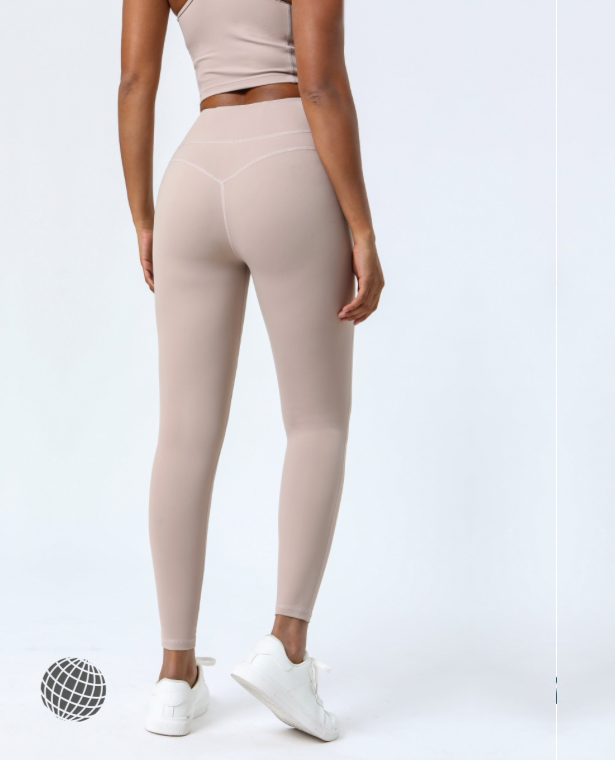 MiteigiYūki Yoga Leggings  Women’s Activewear Sports without Embarrassed Line Workout Pants Antiskid Elastic Waist Sport Gym Fitness Activewear With Pocket Plus Size Sportswear for trending Woman in Khaki Beige skin color