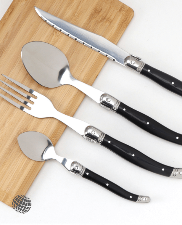 Steak Knife Set 24-Piece   24Pcs Laguiole Cutlery Black Handles Elegant Flatware Silverware Trending Professional Tableware Set