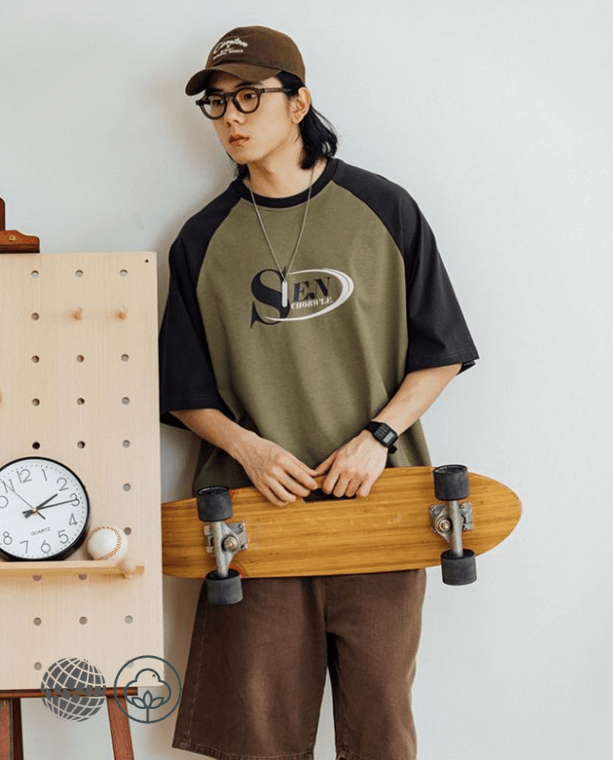 Japanese Graphic Crewneck T-Shirt  Men's Fashion Summer Icon SEN CHORWLE Letter  Printing Raglan Short Sleeve Men's and Women's Unisex Anywear T-shirts Japan Tees American style Round O-Neck Tops for Man and Woman in trending Dark Gray grey Moss green