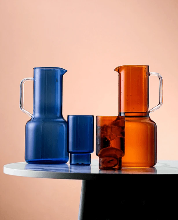 Heat Resistant Glass Pitcher   Creative Colored Cold Water Jug Drink Cup Set Home Juice Pitchers with Handle High Capacity Carafe Lemonade Kettle Jugs Glassware Drinkware Carafes in trending Navy Blue Amber brown