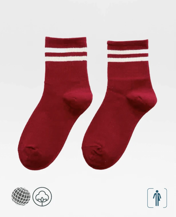 Stripe Quarter Crew Socks   Genderful Unisex Anywear Mens Women’s Standard Thickness Ribbed Cotton Funny Novelty Cute Loose Striped Long Sock Fashion Street Couple High-quality Youth Y2K Gen Z Footwear for Man Woman Teenager in trending Red