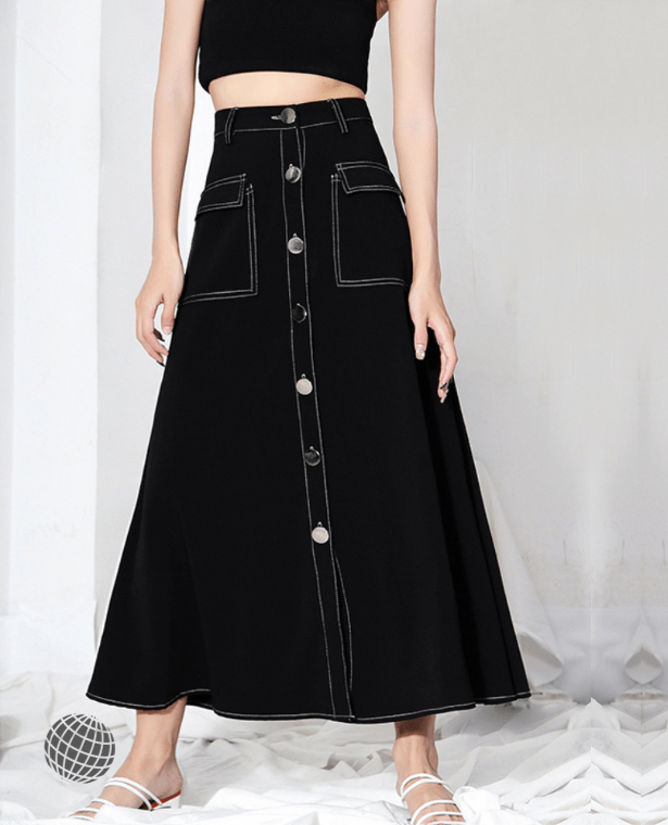 Retro Hepburn Skirt   Women’s French Look Autumn Fall Niche Design Style A-line Casual Fashion Niche Design Plus size Umbrella Skirts for Woman in trending Black