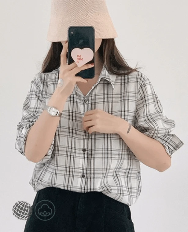 Plaid Oversized Shirt in Cotton  Women’s Long Sleeve Thin 100% Linen Blouse Spring Summer Female Loose Comfortable Casual Basic Tops Checkered Shirts for Woman in trending White