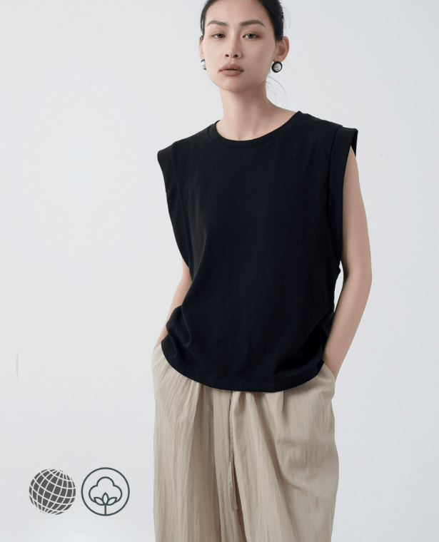 Cotton-Linen Tank Top Women’s Summer Crewneck Round Neck Sleeveless Sheer Casual Basic Tee Shirt Tees T-Shirts Tops for Woman in trending Black