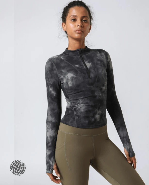 MiteigiYūki Mockneck Top  Women’s Finger-Hole Activewear Gym Fitness Clothing Long Sleeve Half Zipper Fashion Sport Wear Full Length T-Shirt Sportswear Tops Plus Size Sports T-Shirts for Woman in trending Asphalt Ash Black