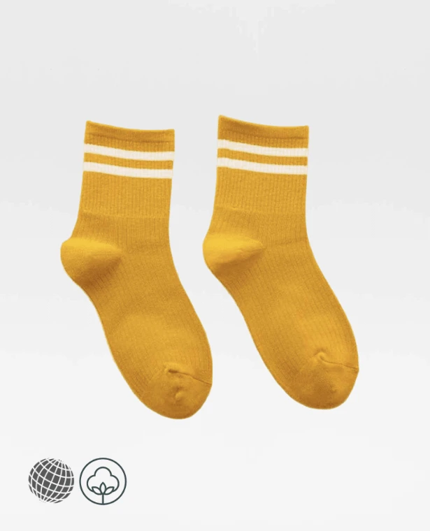Striped Quarter Crew Socks   Unisex Anywear Mens Women’s Standard Thickness Ribbed Cotton Funny Novelty Cute Loose Striped Long Sock Fashion Street Couple High-quality Youth Y2K Gen Z Footwear for Man Woman Teenager in trending Yellow