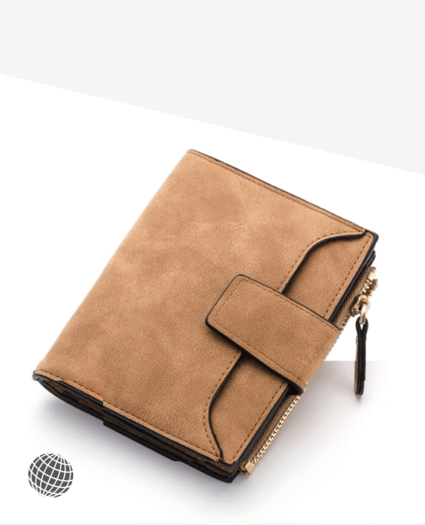 Vegan Zip Lock Wallet Purse   Women’s Men’s Fashion Wallets Small Zipper PU Leather Quality Female Card Holder Slim Short Simple Purses for Woman Man in trending Tan brown color