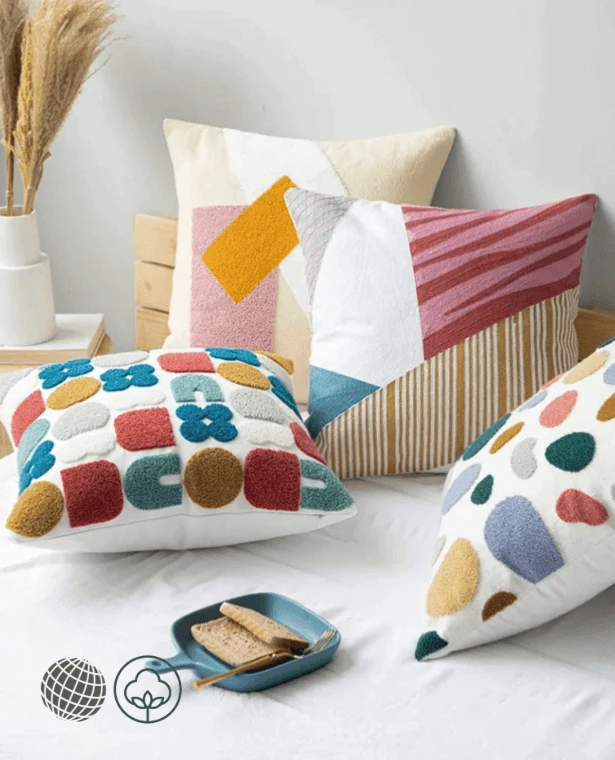 Embroidery Pillow Cover  45x45cm/30x50cm Cute Dots Soft Cozy Floral Cushion CoverHome Decoration for living room Kids Room Covers trending Decorative Multicolor Rainbow Pillows