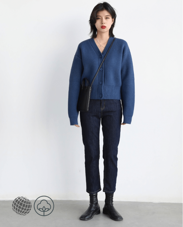 V-neck Cardigan Sweater Women’s Short Ribbed Outerwear Single Breasting Korean Fashion Leisure Lazy Wind Winter Knitting Thicken Coat Cardigans Sweaters for Woman in trending blue