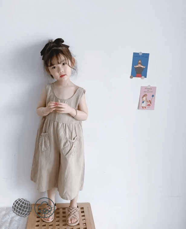 Kids Scoopneck Romper  Children’s 1-6Y Loose Jumpsuits Cotton Toddler Summer Clothing for Girls Sleeveless Suspender Pants Toddlers Overalls in trending Khaki