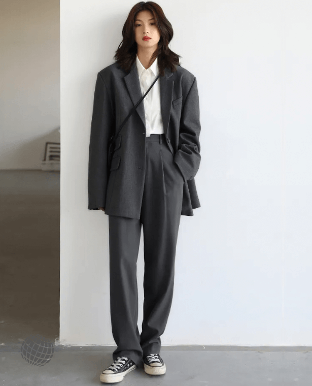 Twill Suit Pants  Women’s Simple Casual Wide Leg Straight Floor Office Ladies Female Plus size womens Trousers Workwear for trending Woman in Gray grey