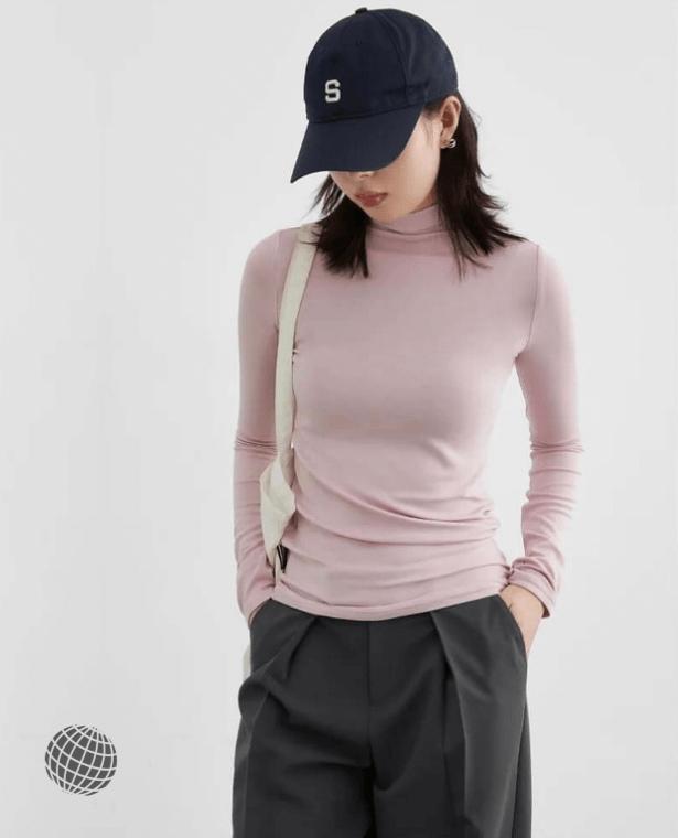Mockneck T-Shirt pink  Women's Multi Color Tees Base Shirt Slim Fit Female Tops Office Ladies Clothing Spring Autumn T-Shirts for trending Woman