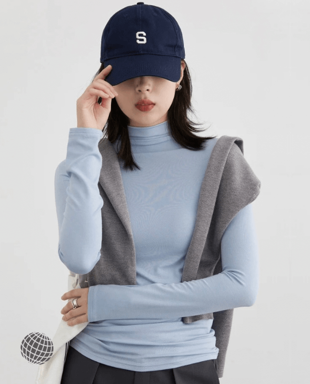 Mockneck T-Shirt sky blue  Women's Multi Color Tees Base Shirt Slim Fit Female Tops Office Ladies Clothing Spring Autumn T-Shirts for trending Woman