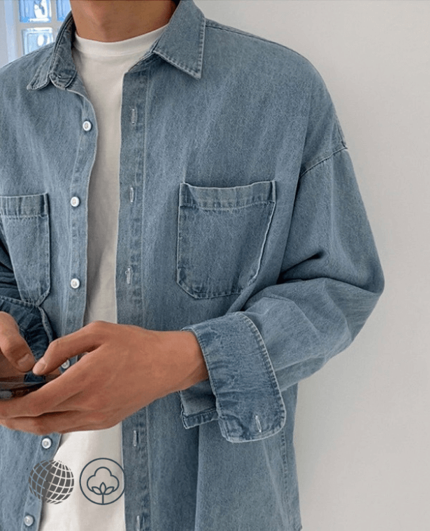 Denim Shirt Jacket   Men’s Spring Casual Light Blue Mens Jackets Long Sleeve Button Up Top Boys Loose Streetwear Retro Coat Oversized Plus size XXL Shirts for trending Man