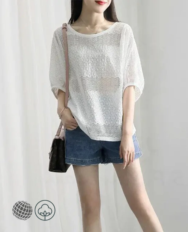 Puff Sleeve Top white  Women’s Chic Summer Soft Hollow Out Design Korean Style womens Office Lady workwear Blouse Clothing Basic Simple Elegant Tops Blouses for trending Woman
