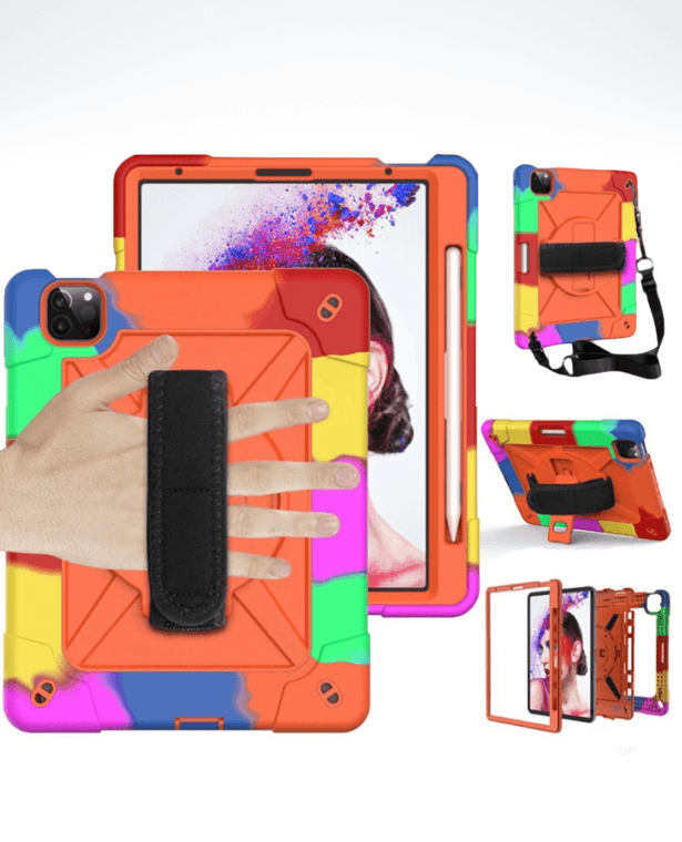 360° Rotation Shockproof Cover for iPad   Apple Air 4 Air 5 10.9 Silicone Case with Shoulder Strap and Kickstand 360-Degree Rotate Accessories in trending multicolor orange
