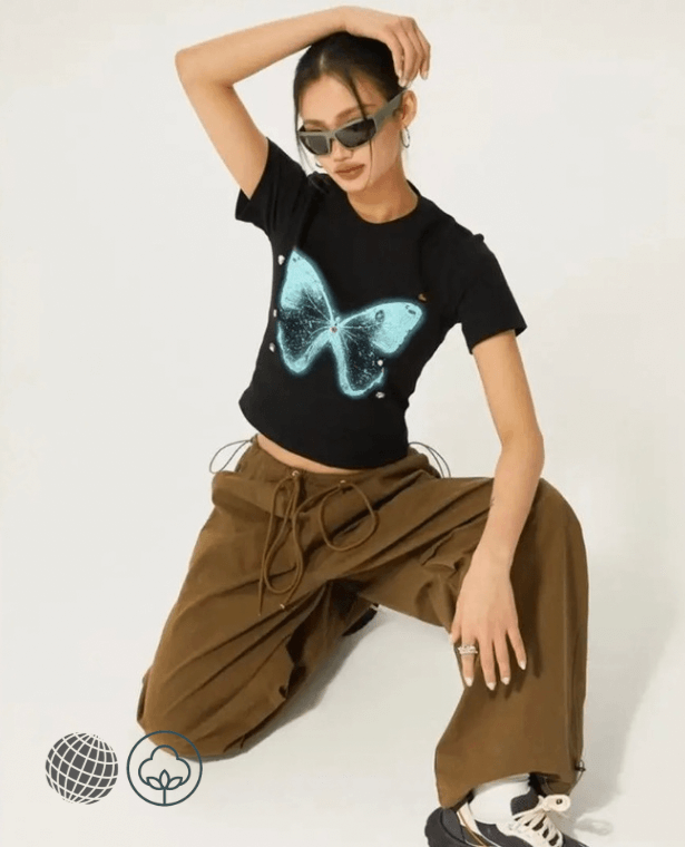 Crewneck Graphic T-Shirt black Women’s Y2k Retro Casual Streetwear Round O-neck All-match Slim Summer Print Sexy Fashion Daily Students Holiday European trending Petite Plus size T-Shirts