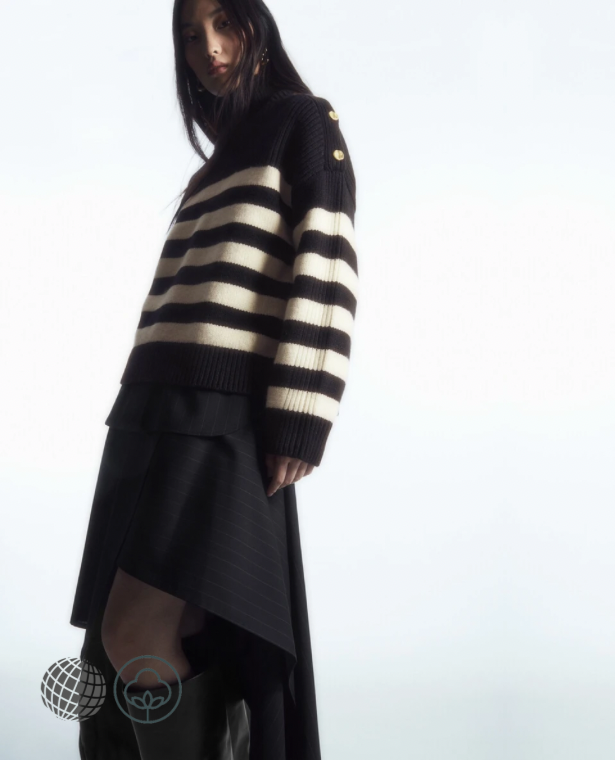Rib Turtleneck Sweater  Women’s autumn Standard one-shoulder button petite size womens casual ribbed mockneck sweaters for trending woman in black white striped