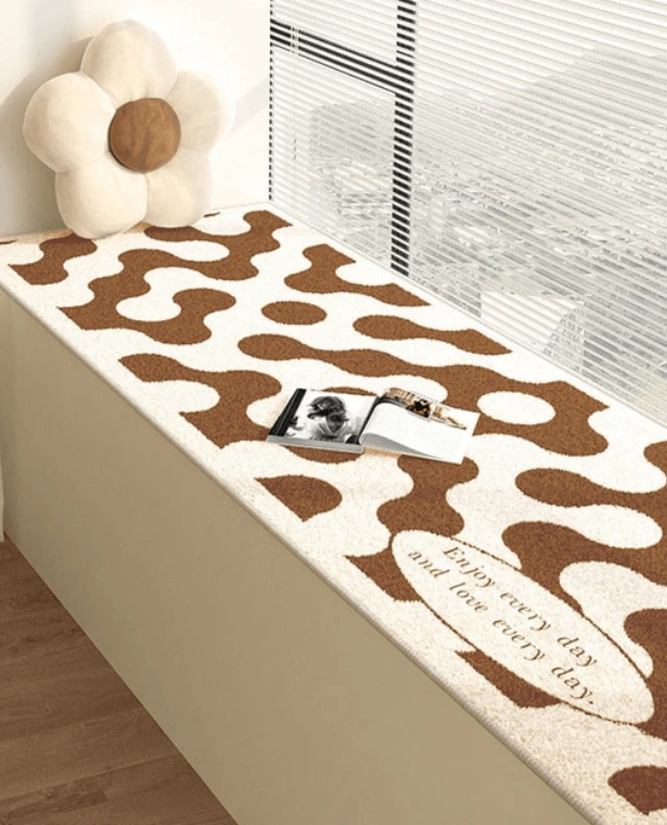 Bay Window Mat brown   Thickened retro Cow design Carpet Bedroom Bedside Bed Rug Soft Carpets For Living Room Fluffy Cows hide pattern Anti-slip Mats in Coffee-brown