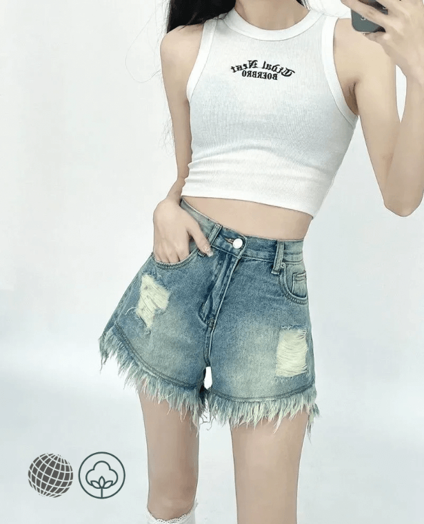 Tassel Denim Shorts Women’s High Rise Waist Fashion Cozy Korean Style Special Creativity womens plus size Ladies Summer All-match Simple Modern Basics Classic short pants for Woman in trending distressed light blue
