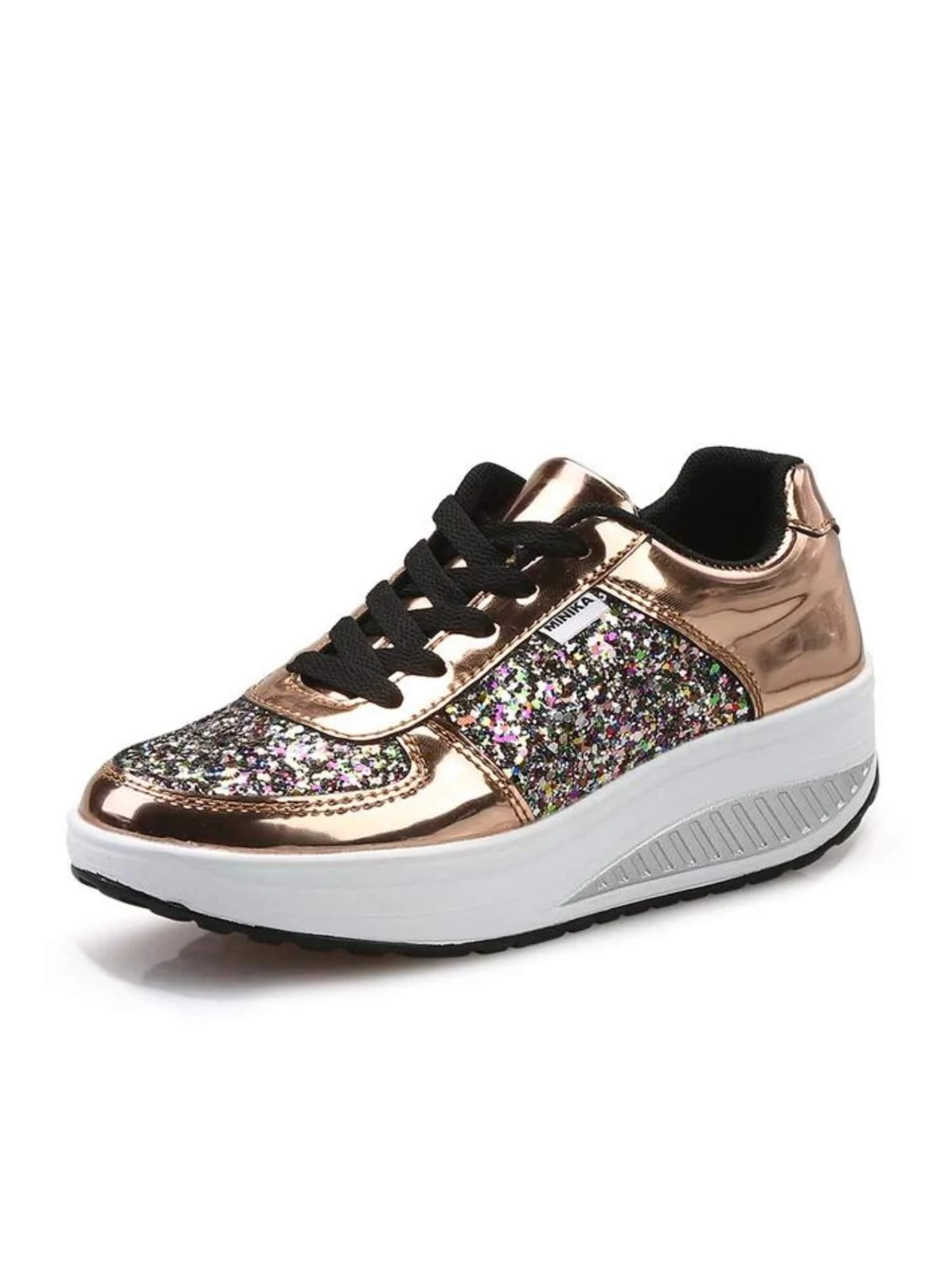 Lace-Up Sneakers Women’s Casual Shoes Fashion Breathable Elegant Womens Vulcanized Flats Luxury Footwear for trending Woman in gold