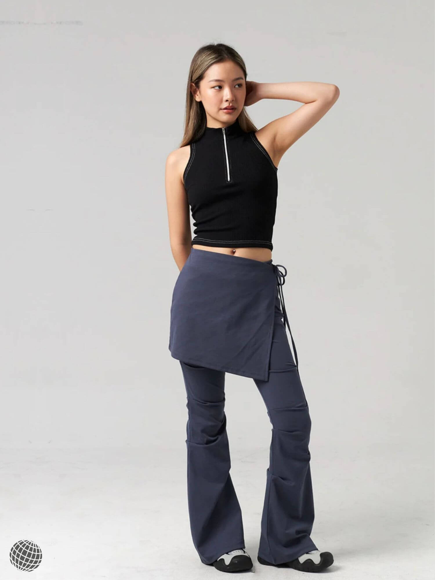 Cargo Pants with Skirt   Women’s Chic Folds y2k Streetwear Loose Bandage Dark Grey womens Casual Harajuku Trousers Korean Fashion skirts for trending Woman in charcoal gray
