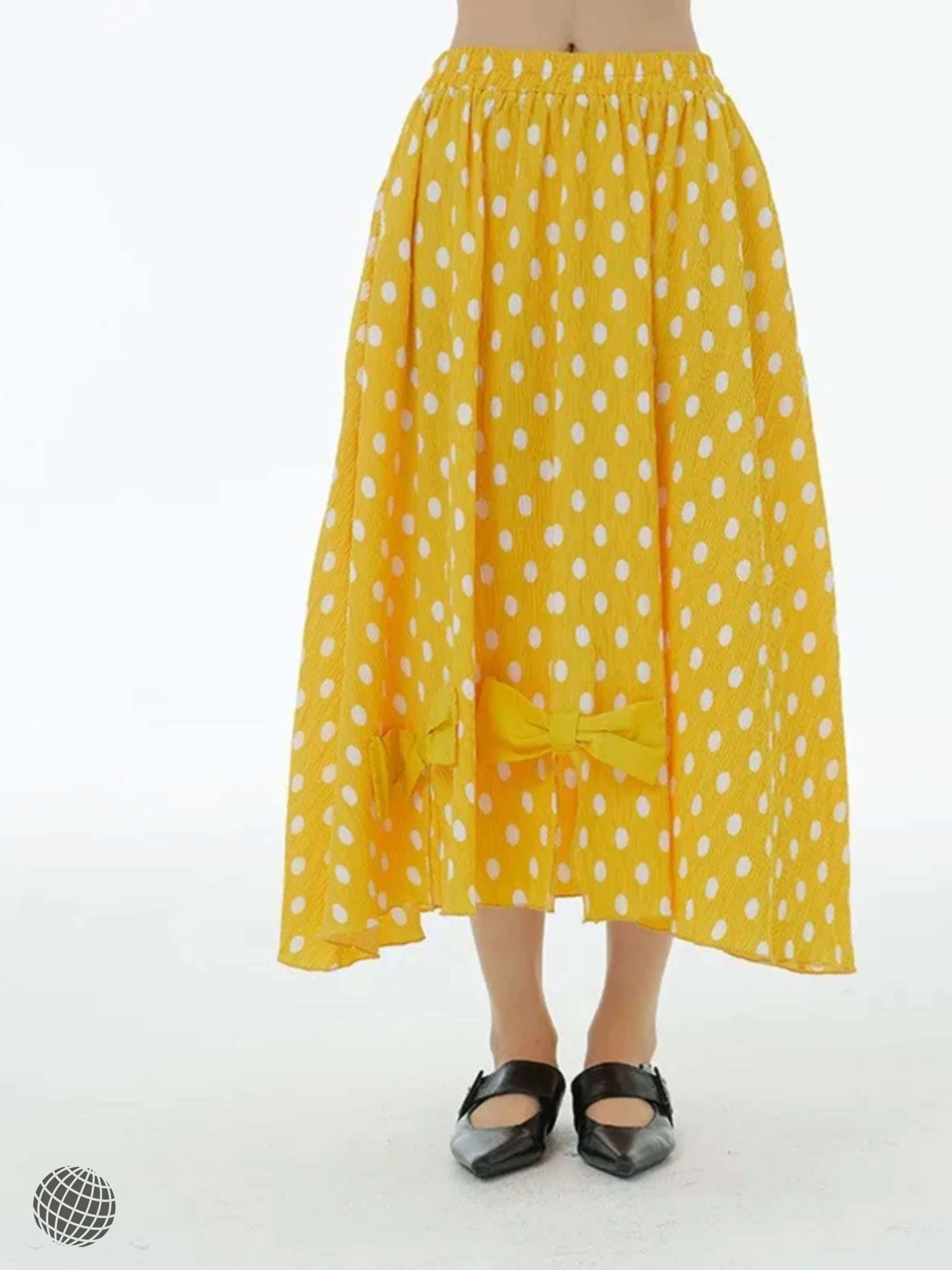 Polka Dot Skirt   Women’s Spring summer loose slimming  dots print bow womens Midi skirts for trending woman in yellow
