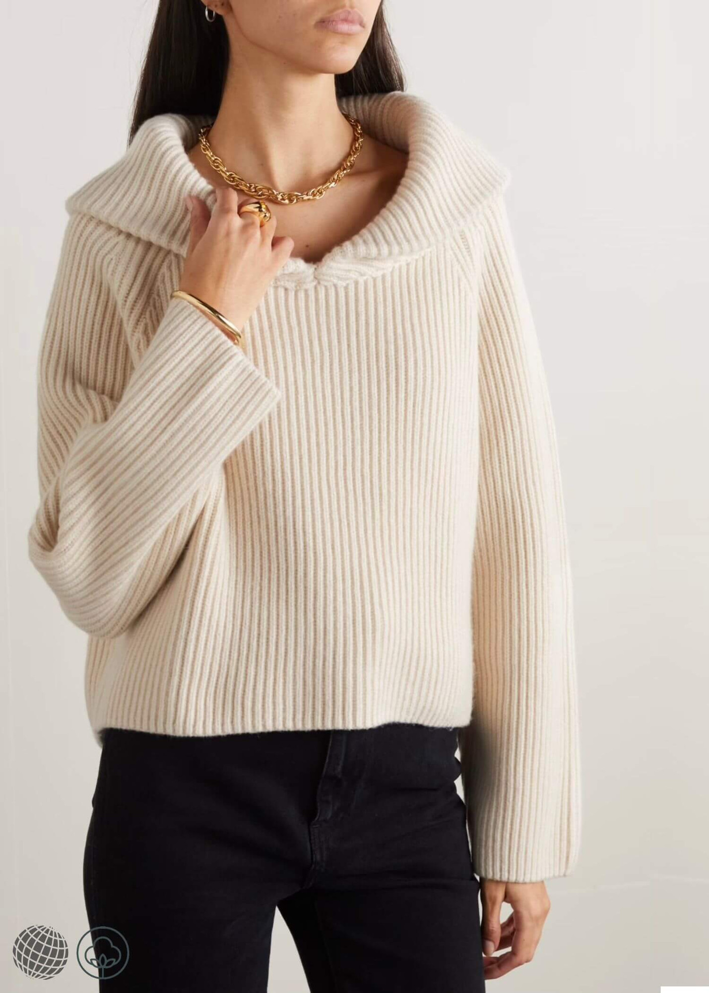 Rib Knit Sweater magnolia    Women's Fall autumn Winter Spring workwear Thickened Large Lapel collar merino wool Knitted Loose Casual Pullovers womens Woolen Sweaters Oversize Oversize Tops for Woman in trending white kh@ite raisa