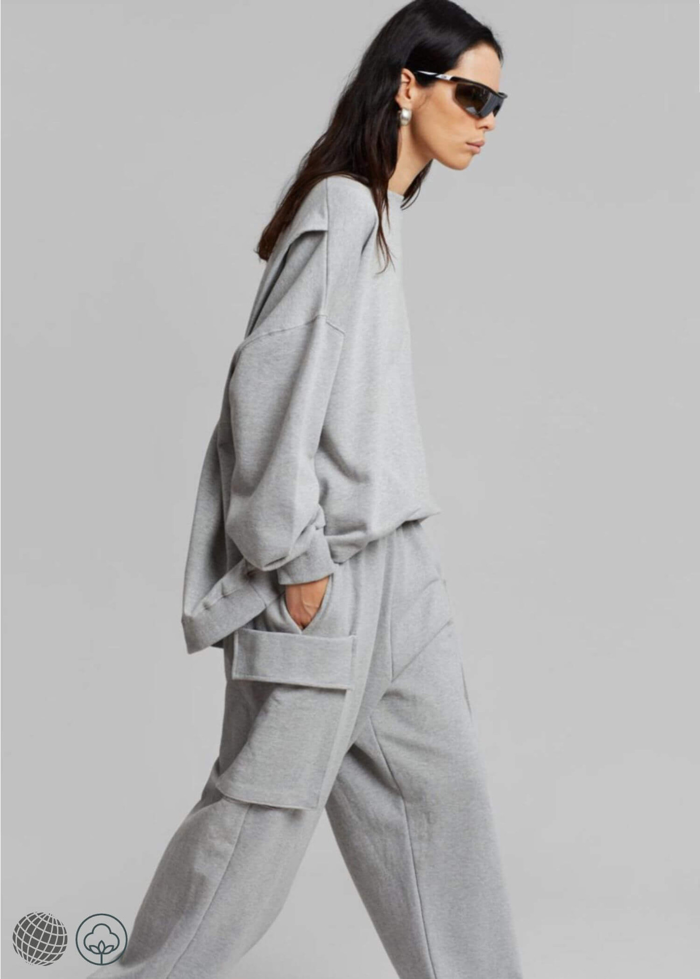 MiteigiYūki Sportsuit Set   Women's cotton terry fleece Sweaters  Crewneck Round O-Neck with Split Back Simple Loose Slim Tops Commuter workwear Style womens petite size Fitness Sports Sportsuit sets for woman in Gray grey Spring Autumn Sportsuits fashion season Fr@nkieShop