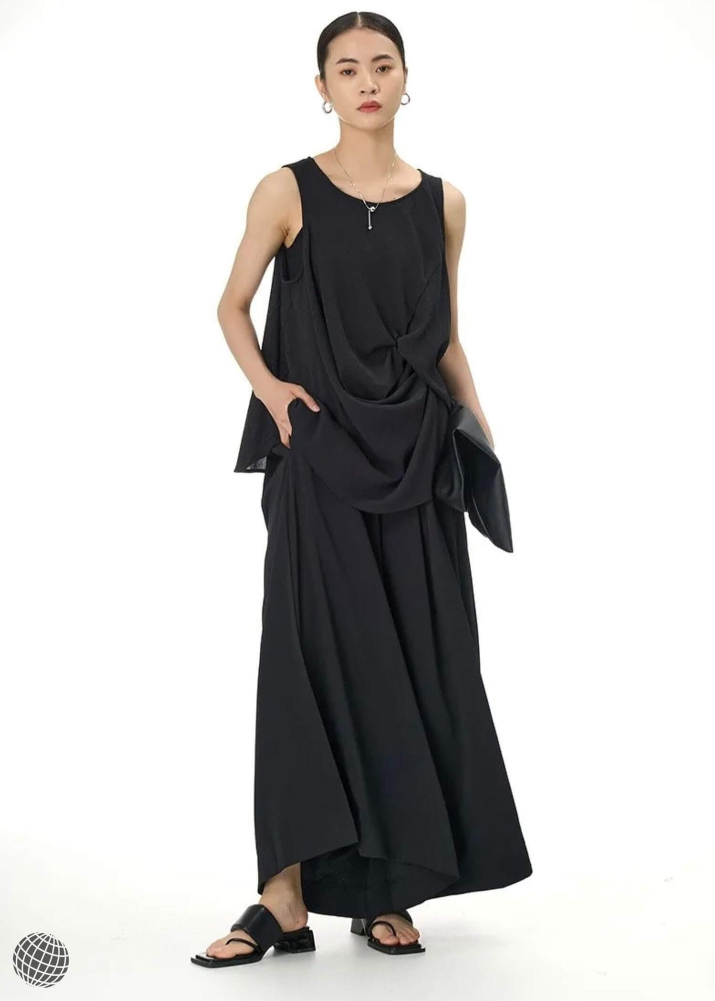Japanese Wide Leg Pants black     Women’s Korean temperament pendant mid rise elastic waist pleated  womens loose slim casual trousers tide for woman spring summer trending fashion season