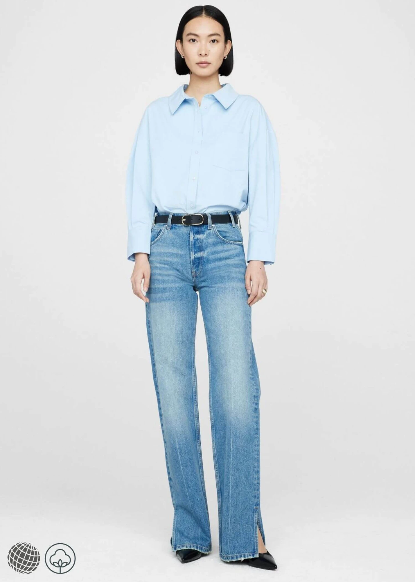 Mika Shirt blue   miteigi Women's workwear Blouses Tops Versatile Senses Bottoming hem Pocket Annie Bing Brand Design Long sleeves turn-down collar Shirts for woman in light-blue Spring Summer Fall Autumn womens trending Fashion season