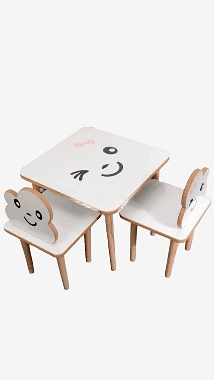 Table Chair Set    Kids Child Activity tables for Game Concept Suit Children White Wood 2 x Chairs Trending