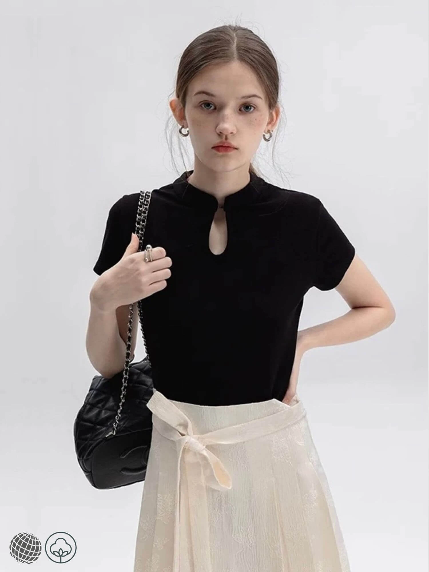 Mandarin Collar T-Shirt  Women's Harajuku Korean Y2k round crew neck o-neck Top 2000s 90s Aesthetic Fashion Vintage Chinese Style Short Sleeve T-shirts Clothes for woman in black Womens tops