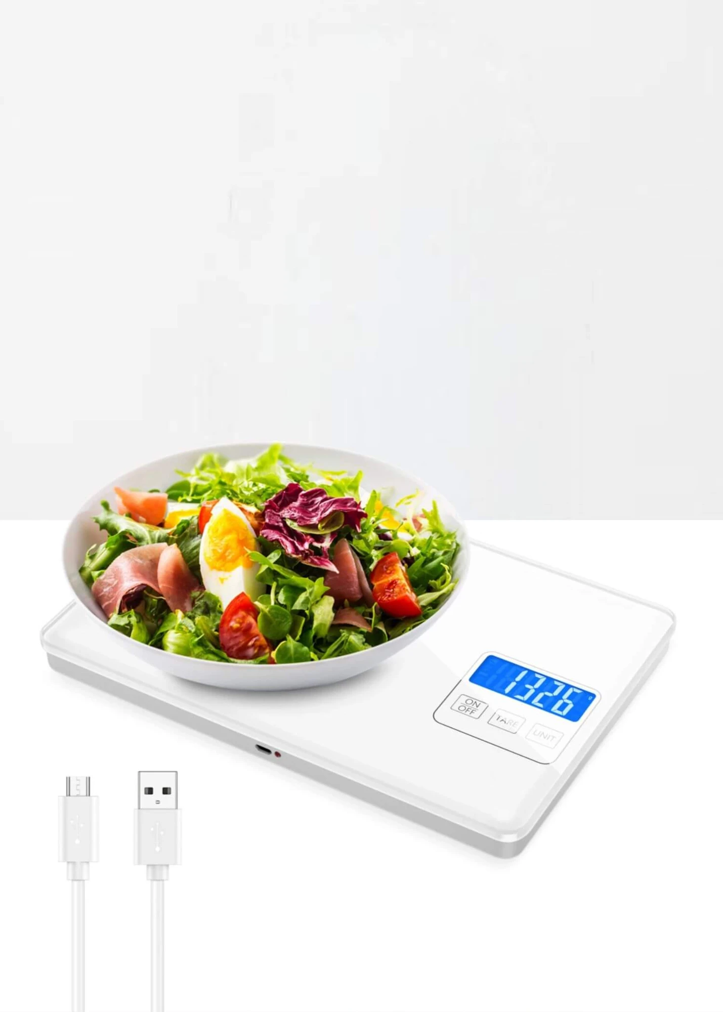 Digital Scale  15kg/1g Rechargeable Electronic Kitchen High Precision Food Weighing Scales for Baking Cooking appliances in white