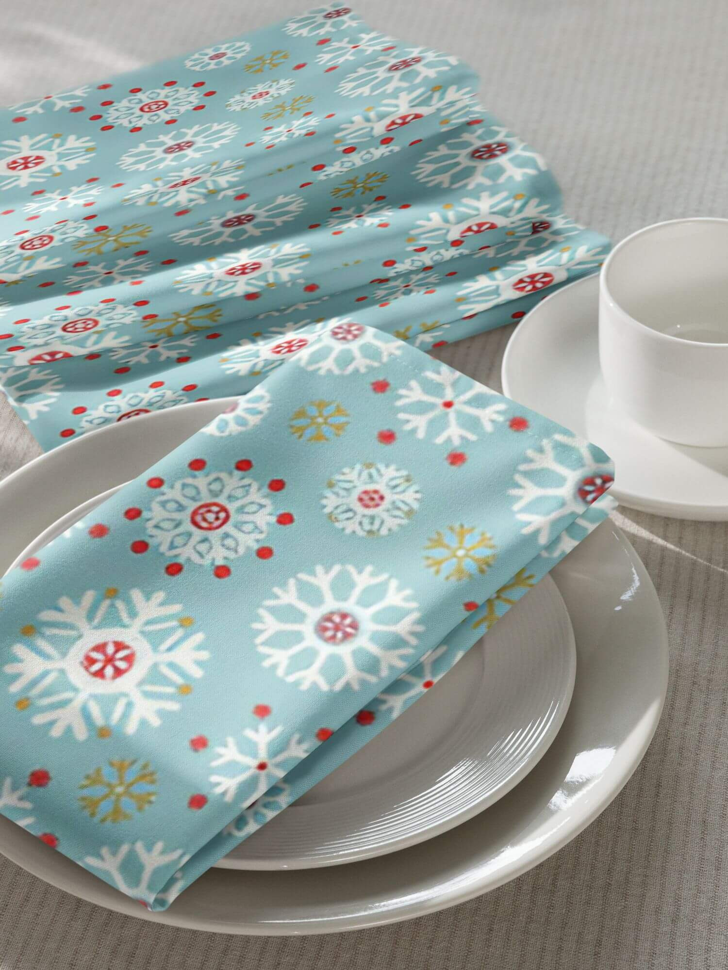 Snowflake Cloth Napkin 4-Piece Set  4pc Napkins Handkerchief Square Tea Towels Hand Sushi Home Lunch Serviette Japanese Souvenir Gift Wrapping Gifting Wrap Japan Traditional Cloth design DIY Craft Bento Bag Crafts Wrapper Souvenirs tableware linens Designs Light blue white green holiday festive season winter snowflakes patterns