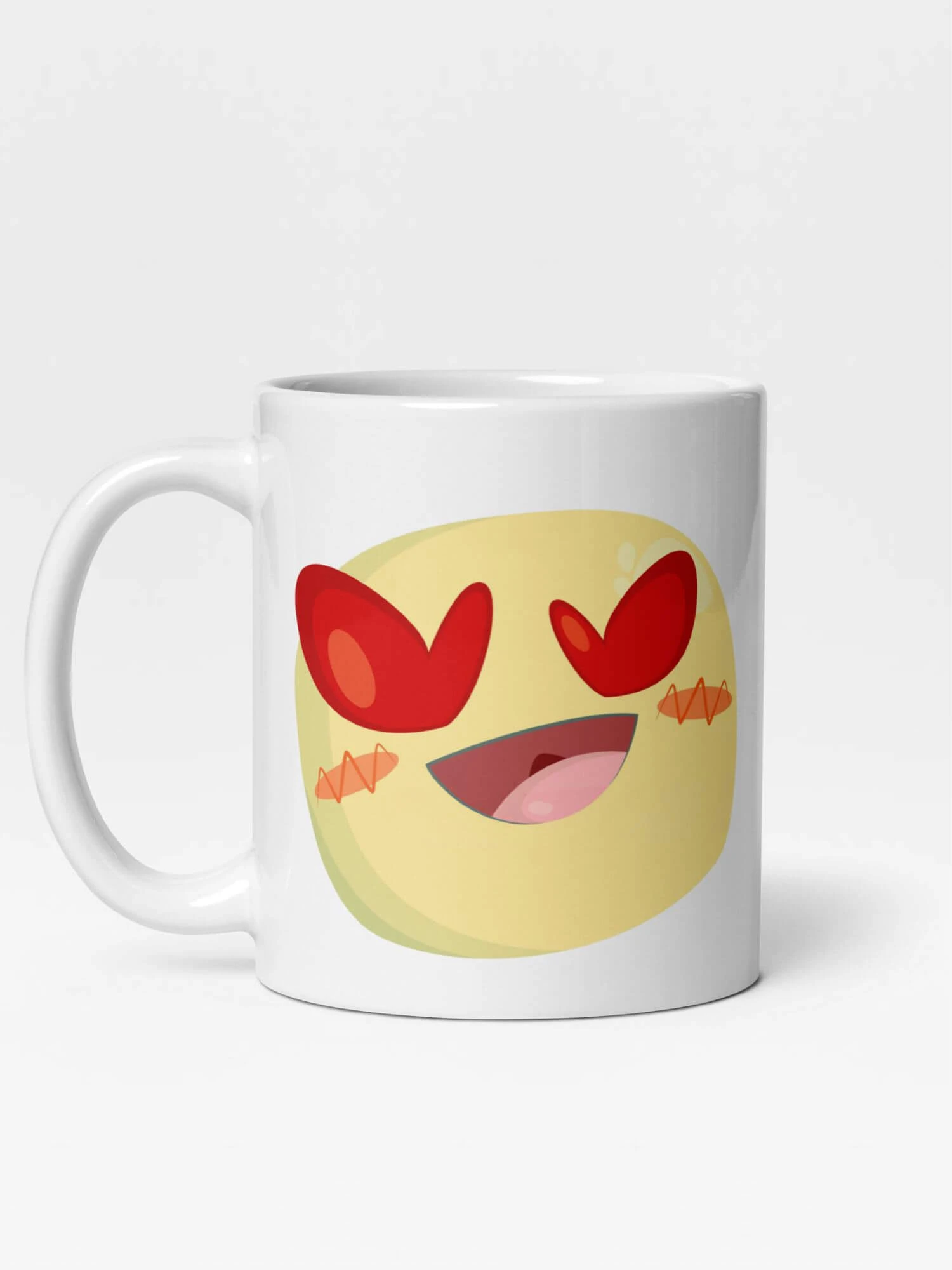 Glossy Love Eyes Mug               Cartoon drinks cup coffee, tea, juice, milk drinking cups miteigi branded product item tumblers ceramics in white with red yellow pink pattern Ceramic Anime hearts eye Gifts mugs