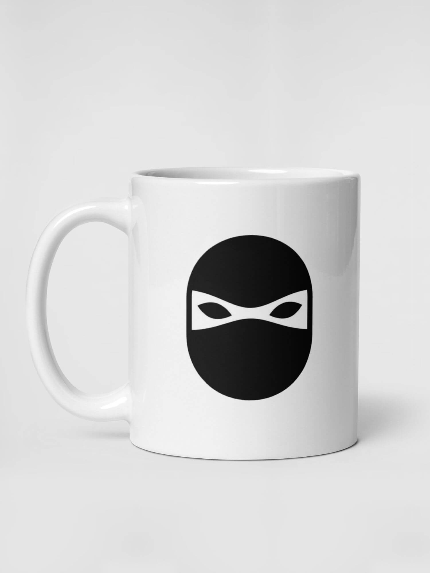Glossy Ninja Mug    Japanese warriors design drinks cup coffee, tea, juice, milk drinking cups miteigi-Logo branded product item tumblers ceramics cartoon pattern in white with multicolor collections Japan nippon JPN Nihon ninjas face mask souvenirs collectors mugs