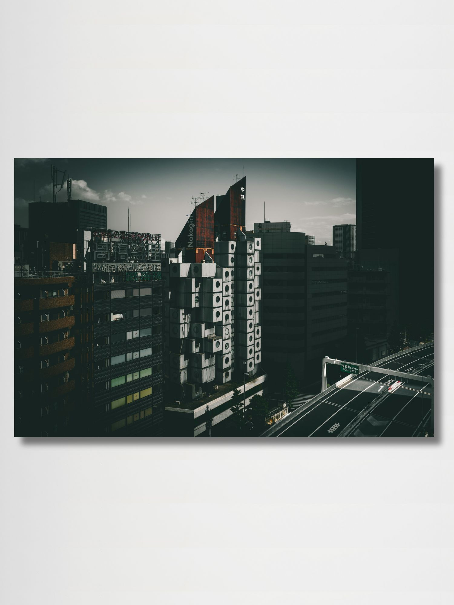 Nakagin Capsule Tower, Tokyo    Japanese wall art decor poster Nakagin Tower in upscale Ginza district of Tokyo, Japan designed by architect Kisho Kurokawa. Completed in two years from 1970 to 1972, Dystopia building architecture life Japan paper posters prints in black and white
