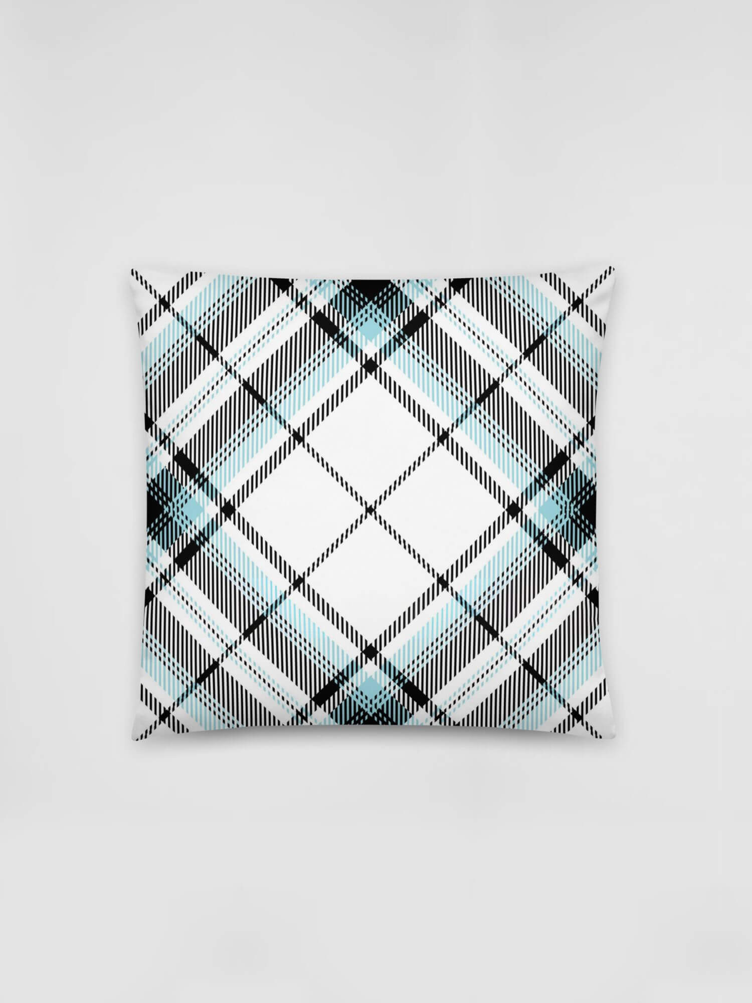 Plaid Tartan Pillow   Vintage classic checkered Decorative Pillowcases in white with light blue black various size design two sided print Pillows case Covers Scottish Canadian American Irish pillows cases 18″×18″