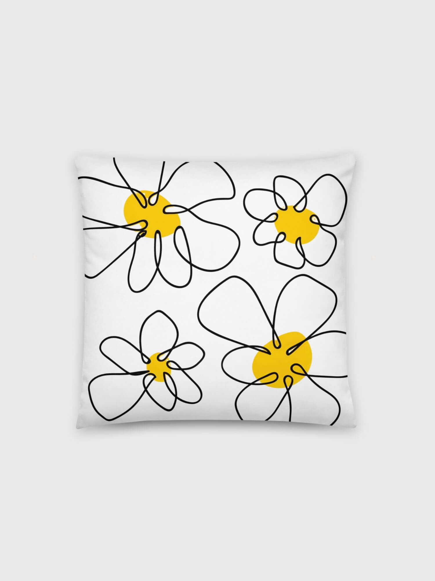 Artist Sketch Daisy Pillow   Vintage classic floral Decorative Pillowcases in white with yellow and white various size design one sided Pillows case Covers painters artistic drawing daisies flowers pillows cases 18″×18″