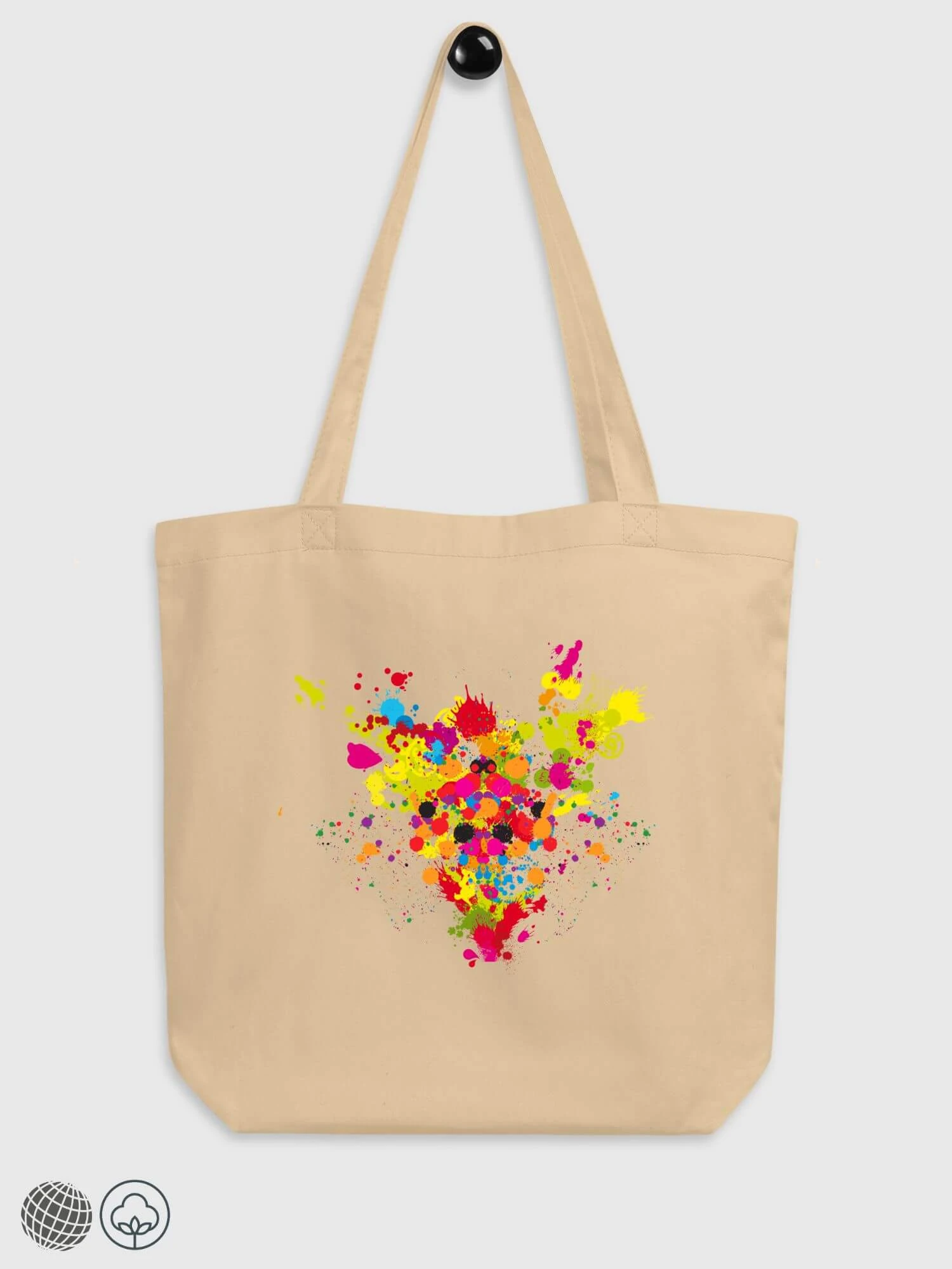 Linen-Cotton Tote Bag         Floral Eco 100% Organic cotton Everyday use bags eco-friendly certified products brand items luggage Shopping baggage In Khaki beige with multicolor flowers in abstract painted design