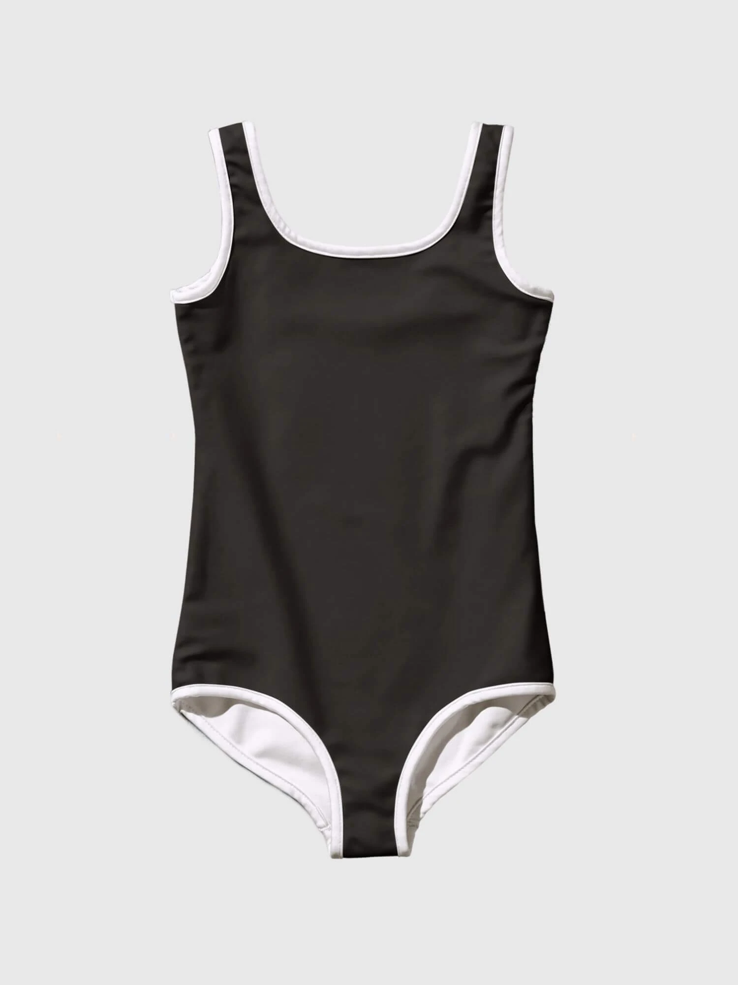 Baby Swimsuit black    Girls solid color tank straps scoopneck swimsuits for girl in ivory black with white trim design babies  swimwear