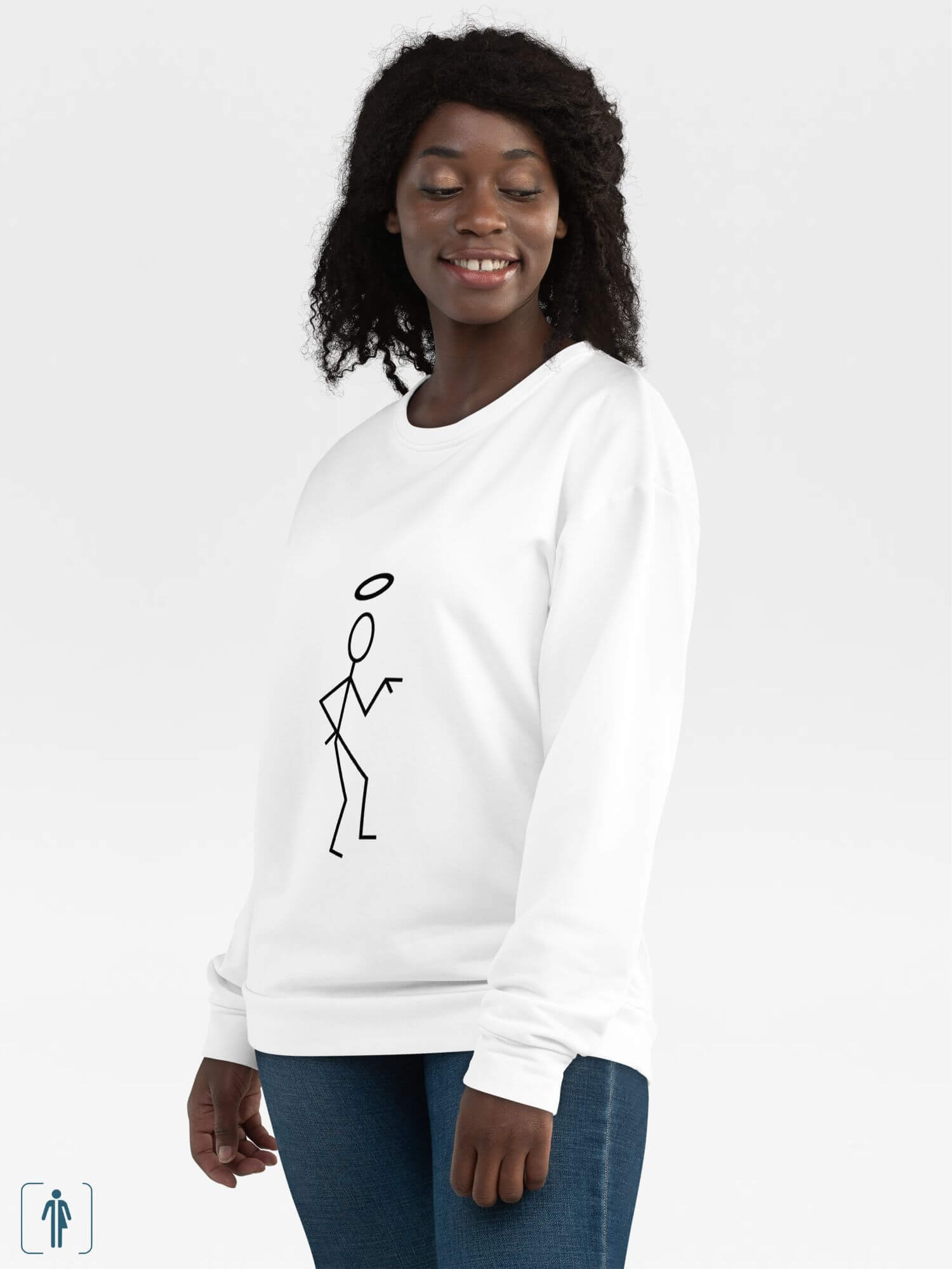 Retro The Saint Sweatshirt      Genderful Unisex anywear Japanese Women’s Men's Long Sleeves o-neck Casual Solid Color womens mens crew neck round Tops Activewear crewneck sweatshirts for petite-, tall-, plus-, size man woman tees in white with black ink illustrated stick-man graphic design Fitness sports tennis Japan eco-friendly sportswear Roger Moore’s Simon Templar retro vintage classic tv series