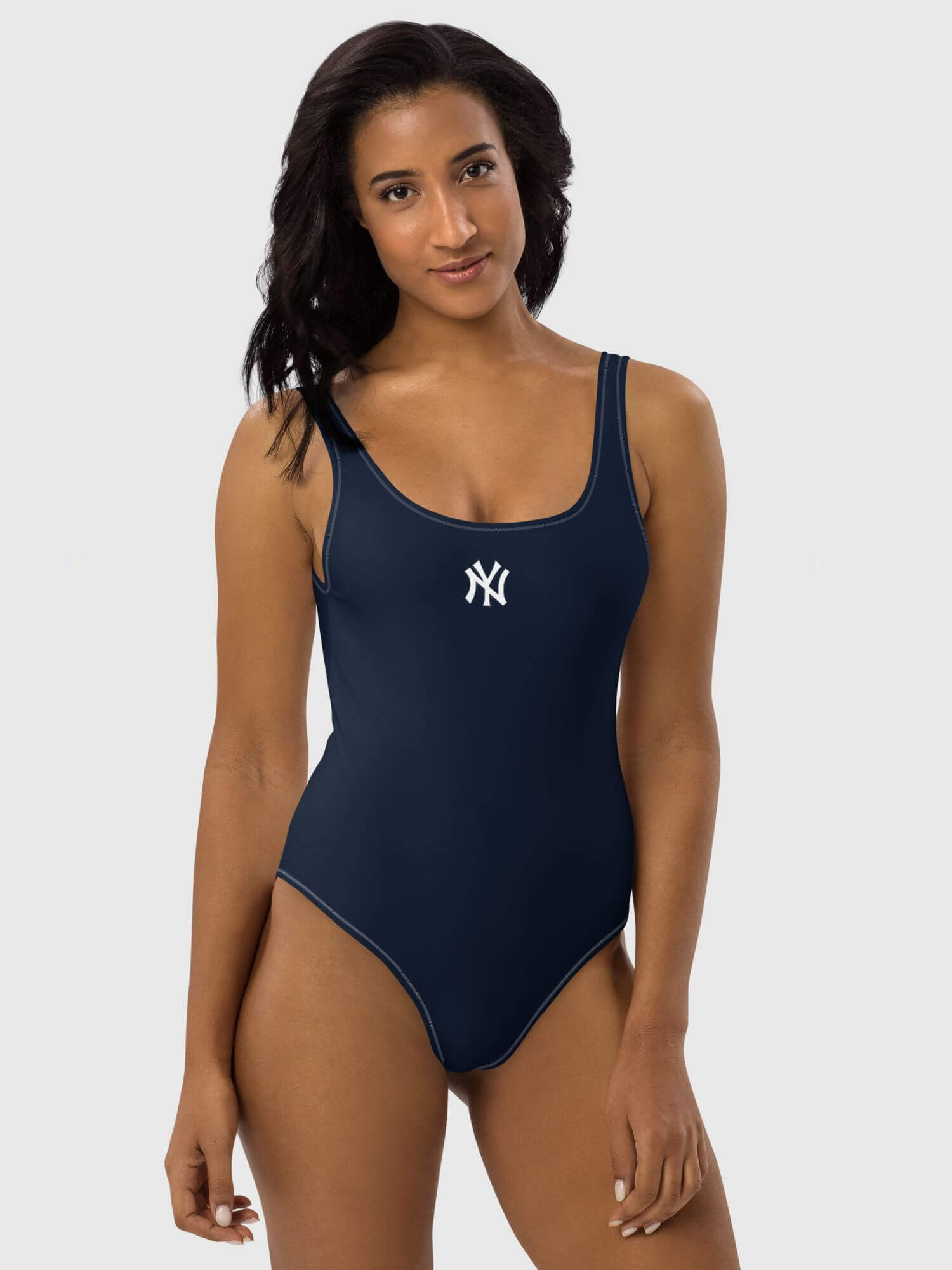 New York Yankees One-Piece Swimsuit      Women’s United States of america Baseball sports summer monokini for woman in dark blue with white NY logo pattern womens American sportswear city fans grunge y2k Alternative indie beachwear USA vacation holiday getaway petite-, tall-, plus- size swimwear