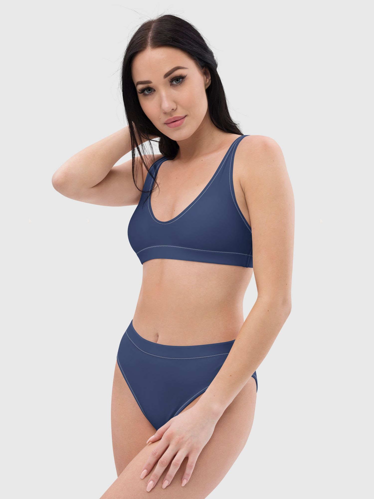 High Rise Bikini Set   Women's tank strap back high-rise waist swimsuits for woman in dark midnight blue Women’s petite-, tall-, plus-, size swimwear