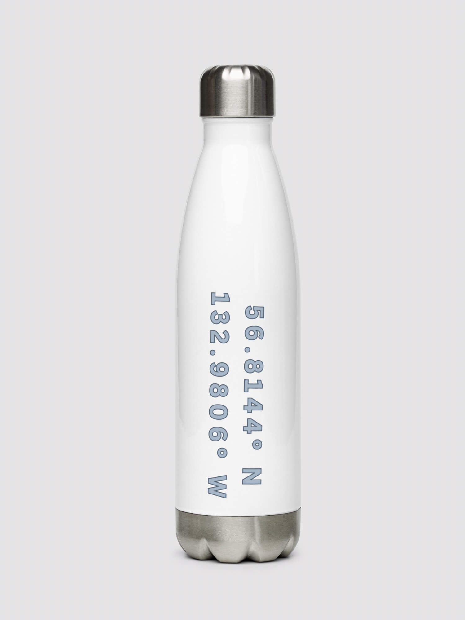 Stainless Steel GPS Water Bottle, ak    Shop LATITUDE° global positioning longitude and latitude map positioning numbers reference positions pattern for Kupreanof,  Petersburg Borough, Alaska, USA  in white with myst light memories Green logo miteigiYūki American Fitness Sports Activewear by miteigi gear United States of America flasks bottles