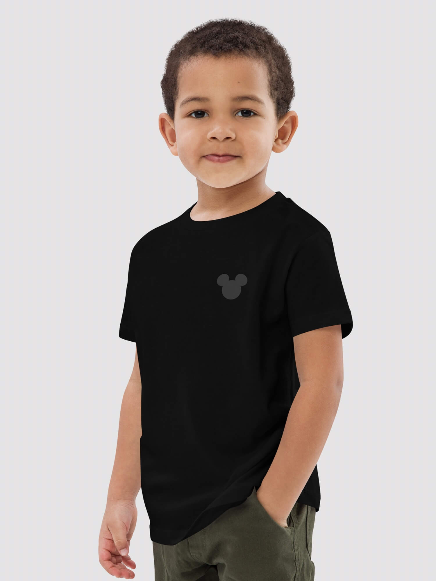 Kids Print Organic Cotton T-Shirt  Boys Disney Mickey Mouse ears profile short sleeves crewneck T-shirts for boy in black Round crew neck o-neck tops Children’s petite-, tall-, plus-, size tees